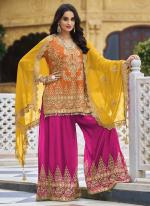 Heavy Chinnon Orange Wedding Wear Embroidery Work Readymade Plazzo Suit